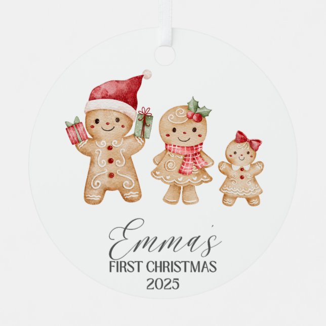 Emma Personalized Baby's First Christmas Metal Ornament (Front)