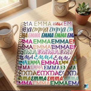 Emma Personalized Name Colourful Typography Patter Notebook