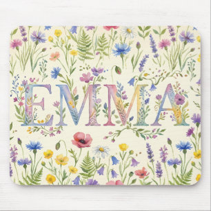 Emma Personalized Name Watercolor Wildflowers Mous Mouse Pad