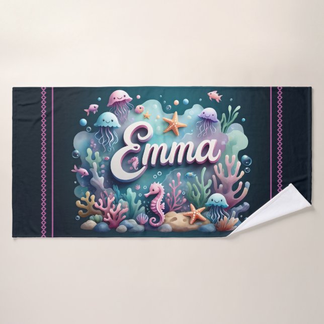 Emma Personalized Ocean Jellyfish Underwater Bath Towel (Bath Towel)