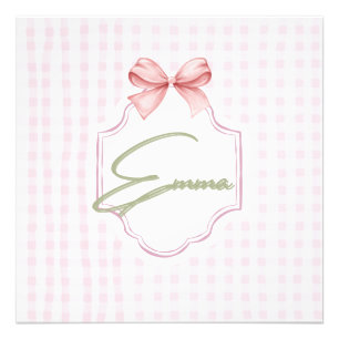 Emma Personalized Pink Bow & Gingham Print