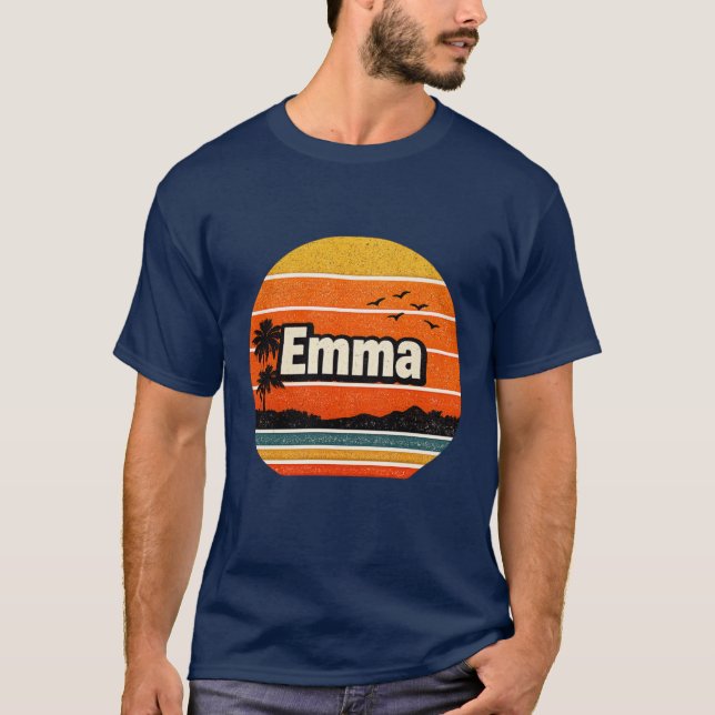 Emma Retro Sunset Personalized Name T-Shirt (Front)
