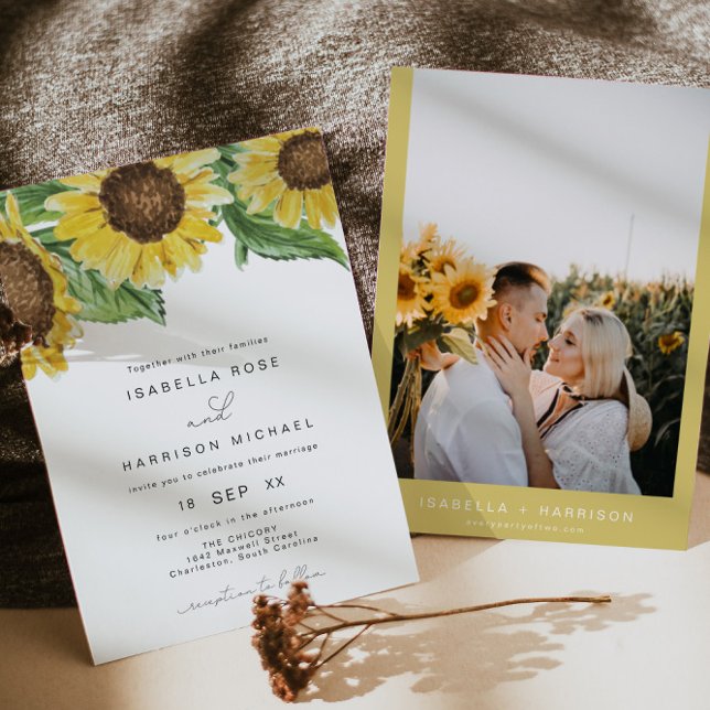 EMMA Rustic Watercolor Sunflower Country Wedding Invitation (Creator Uploaded)