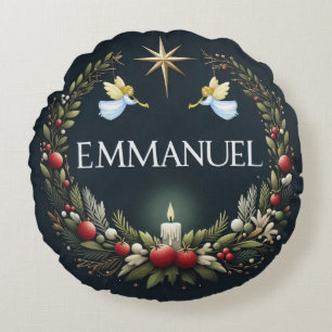 Emmanuel Christmas angels Round Pillow