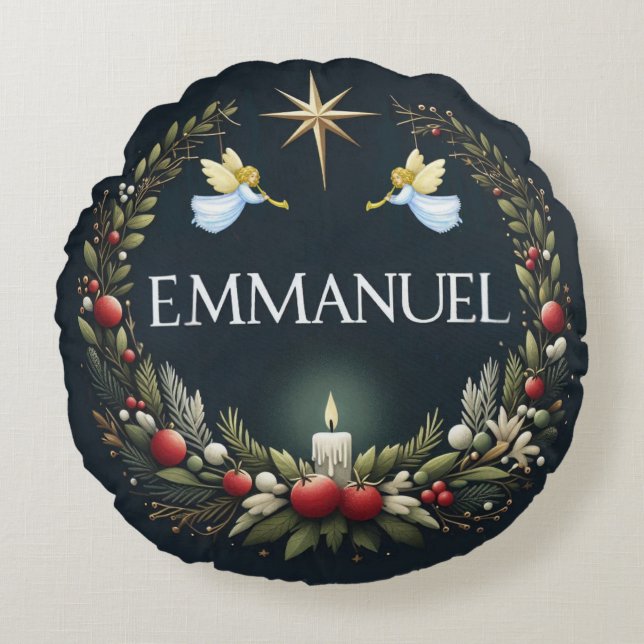 Emmanuel Christmas angels Round Pillow (Front)
