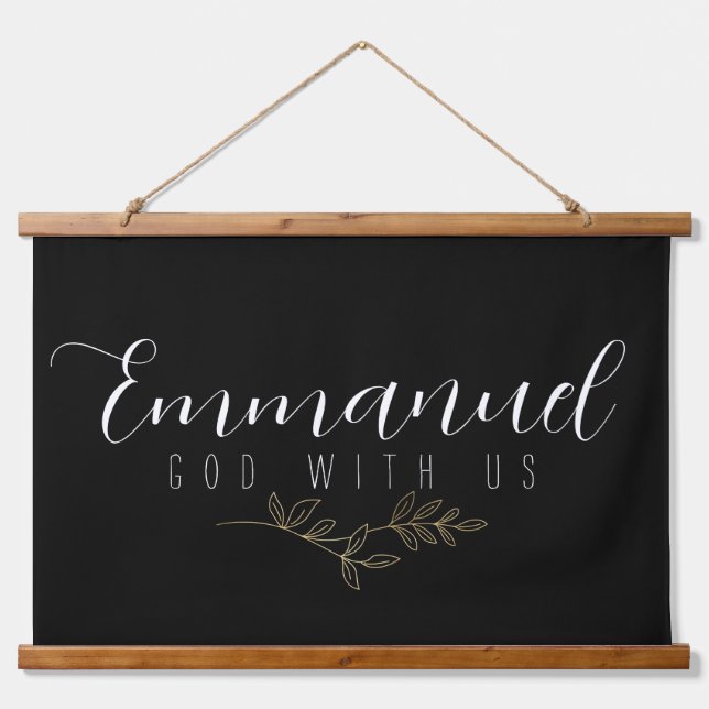  Emmanuel God With Us Botanical Gold Leaves Wood   Hanging Tapestry (Front)