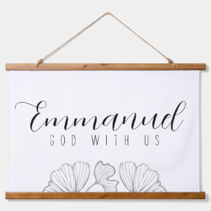  Emmanuel God With Us Botanical Leaves Wood Scroll Hanging Tapestry