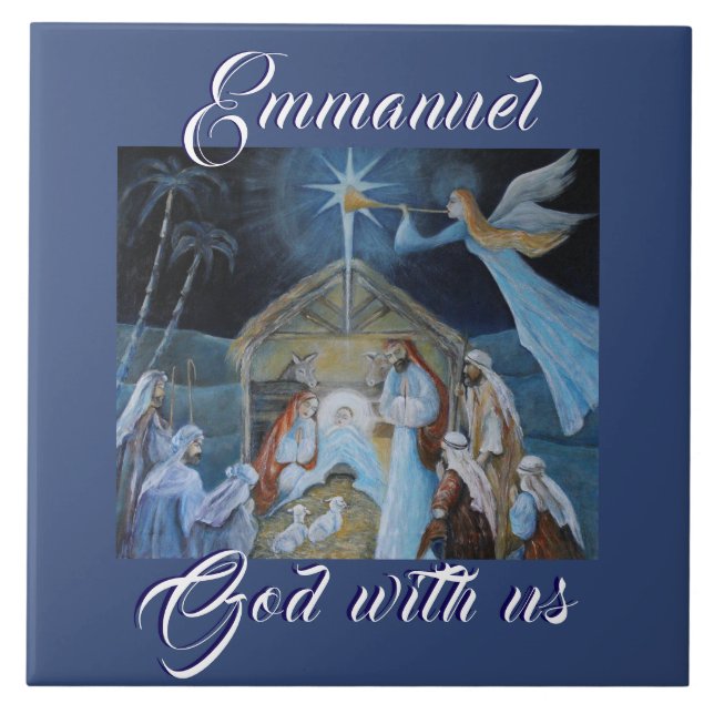 Emmanuel God with Us, Christmas Nativity Tile (Front)