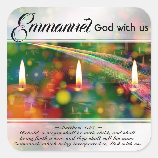 Emmanuel God with us Matthew 1:23 Christmas Bible Square Sticker (Front)