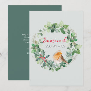 Emmanuel God with Us Watercolour Wreath Christmas Holiday Card