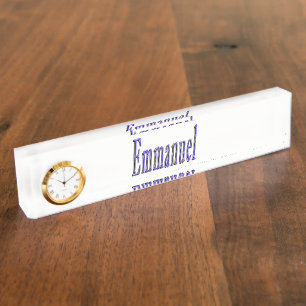 Emmanuel, Name, Logo, Desk Nameplate with Clock.