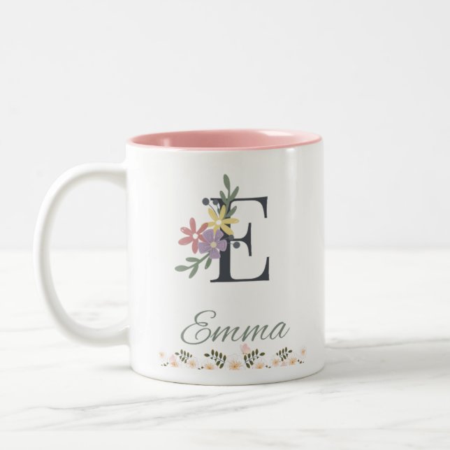 Emma's Elegant Pink Floral Mug (Left)