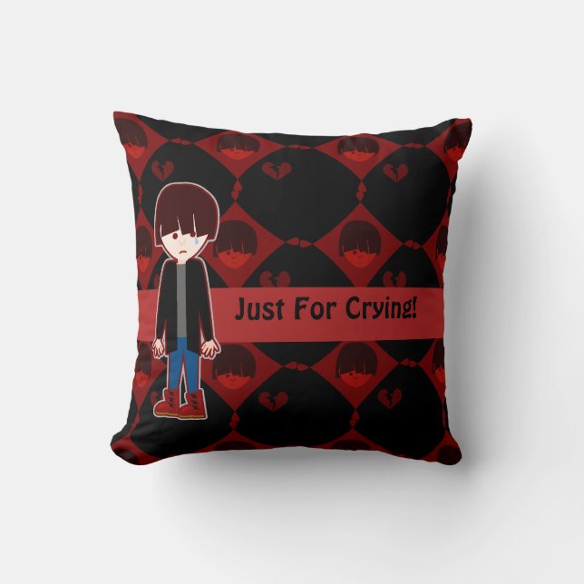Emo Boy Sad Sap Character Funny Pattern Throw Pillow (Front)