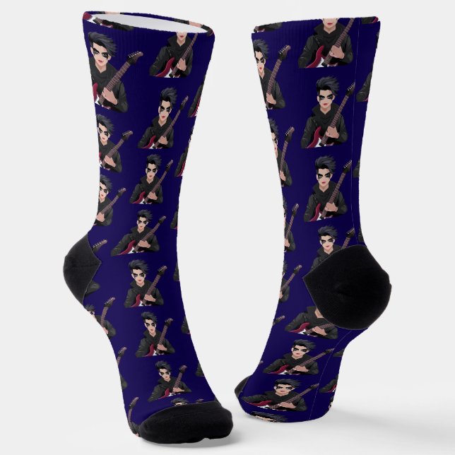 Emo boy with black hair socks (Angled)