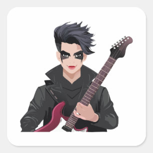 Emo boy with black hair square sticker