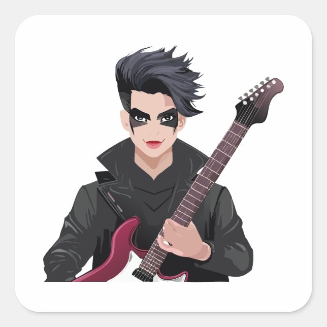 Emo boy with black hair square sticker (Front)