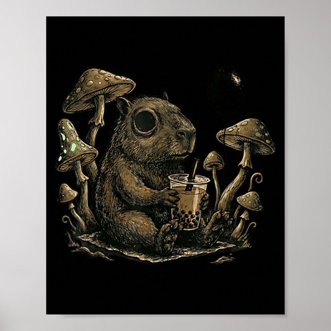 Emo Capybara Goth Punk Boba Funny Rodent  Poster (Front)