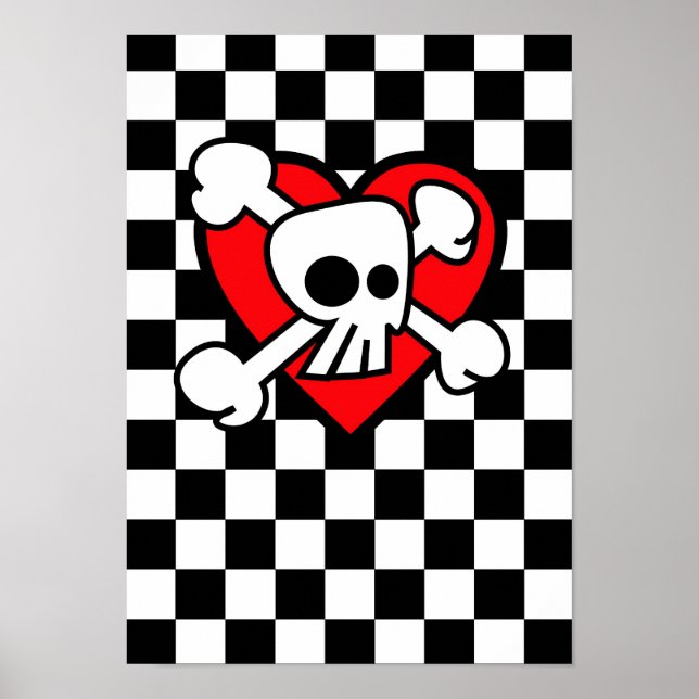 Emo Cartoon Skull Checkers Poster (Front)