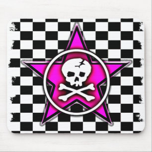 Emo Chequerboard Star & Skull Mouse Pad