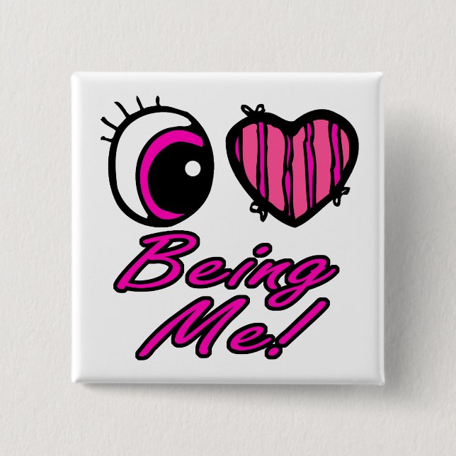 Emo Eye Heart I Love Being Me 2 Inch Square Button (Front)