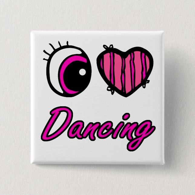Emo Eye Heart I Love Dancing 2 Inch Square Button (Front)