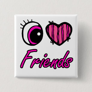 Emo Eye Heart I Love Friends 2 Inch Square Button