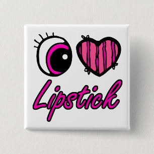 Emo Eye Heart I Love Lipstick 2 Inch Square Button