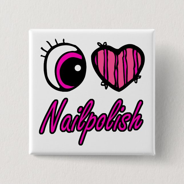 Emo Eye Heart I Love Nail polish 2 Inch Square Button (Front)