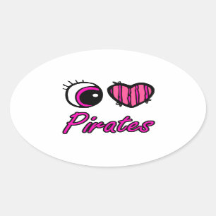 Emo Eye Heart I Love Pirates Oval Sticker