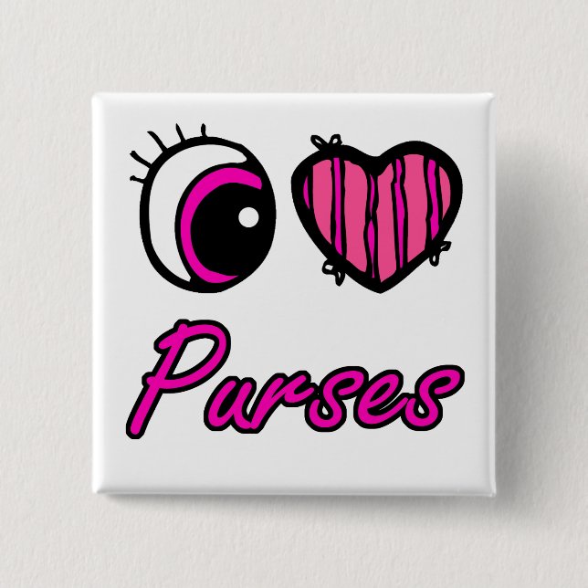 Emo Eye Heart I Love Purses 2 Inch Square Button (Front)