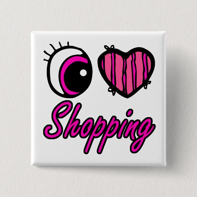 Emo Eye Heart I Love Shopping 2 Inch Square Button (Front)