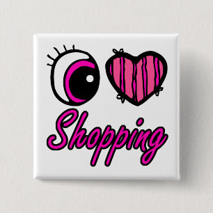 Emo Eye Heart I Love Shopping 2 Inch Square Button
