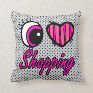 Emo Eye Heart I Love Shopping Throw Pillow