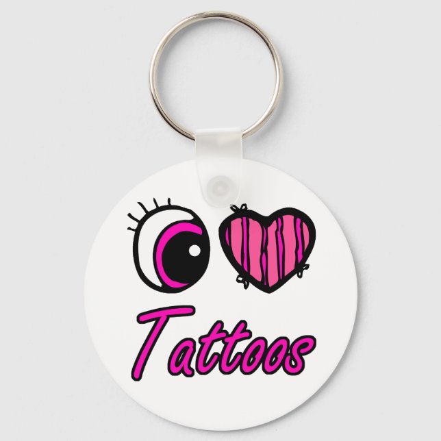 Emo Eye Heart I Love Tattoos Keychain (Front)