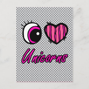 Emo Eye Heart I Love Unicorns Postcard