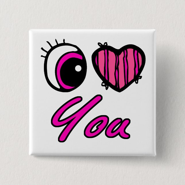 Emo Eye Heart I Love you 2 Inch Square Button (Front)
