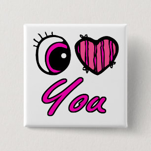 Emo Eye Heart I Love you 2 Inch Square Button