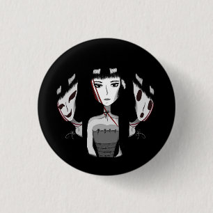 Emo Girl Hand-Drawn Black 1 Inch Round Button