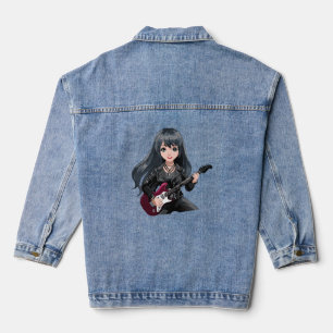 Emo girl with long black hair denim jacket