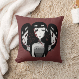 Emo Girls Red Throw Pillow