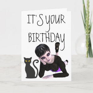 EMO GOTH GIRL AVEC CARTES CAT D'ANNIVERSAIRE
