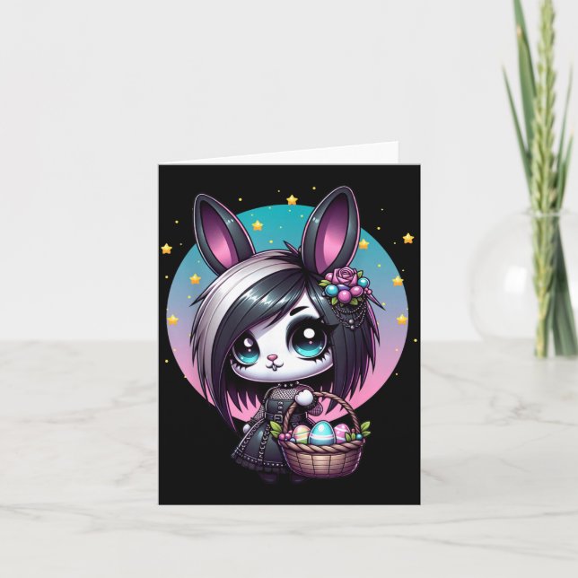Emo Goth Girl Scene Easter Bunny Card (Front)