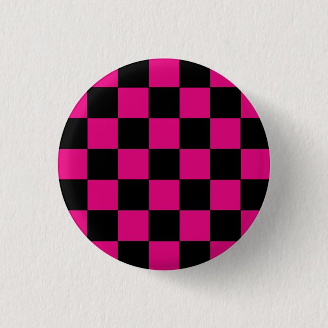 Emo Pink & Black Chequerboard 1 Inch Round Button (Front)