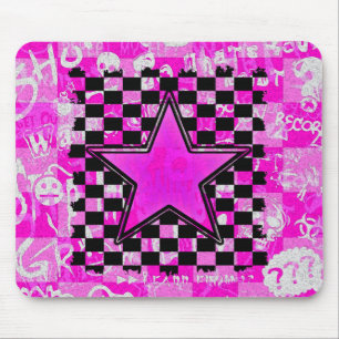 Emo Pink Graffiti Star Checkers Mouse Pad