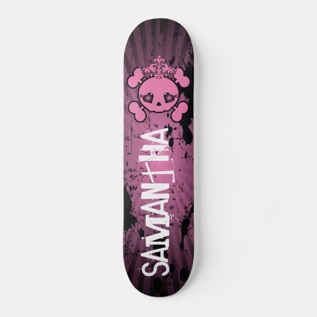 EMO Pink Skull Crossbones Comp Skateboard (Front)