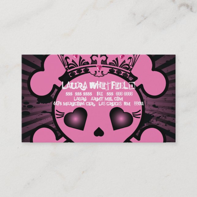 EMO Pink Skull Crossbones Girly Business Card (Front)