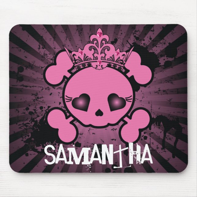 EMO Pink Skull Crossbones Personalized Mousepad (Front)