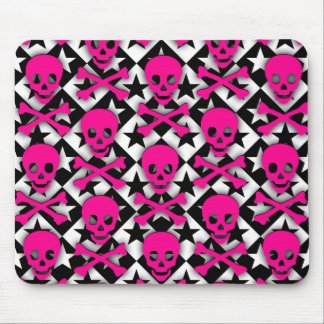 Emo Pink Skulls & Stars Mouse Pad