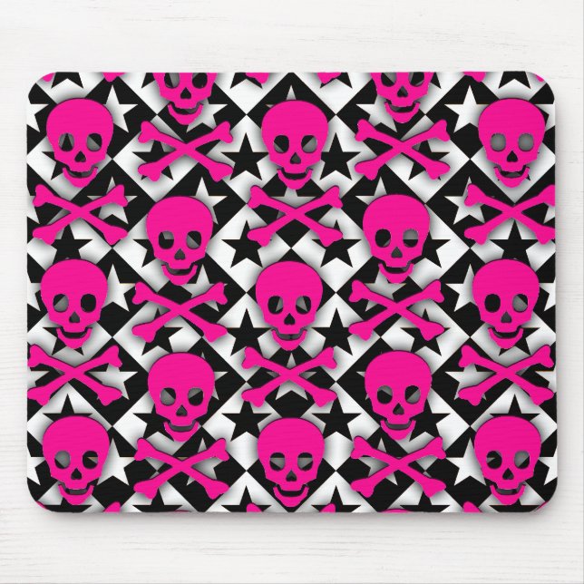 Emo Pink Skulls & Stars Mouse Pad (Front)