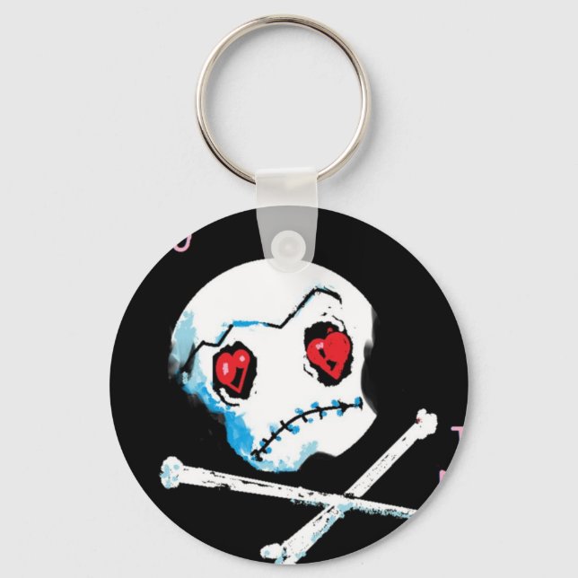Emo Skulls & Hearts : "I love you death" accessory Keychain (Front)